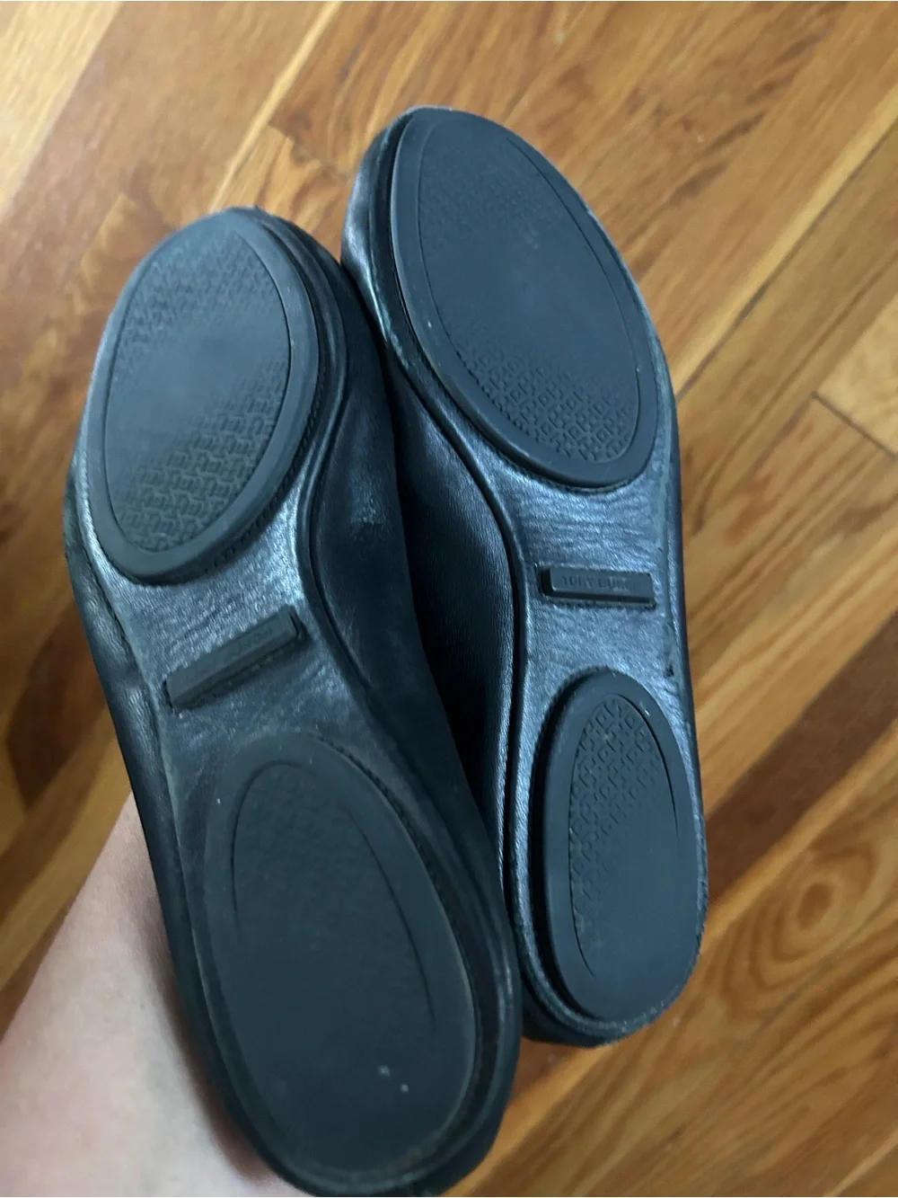 Tory Burch Black Leather Ballet Flats with Gold Logo Medallion